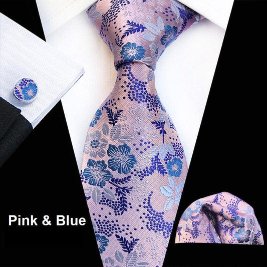 Pink and Blue Floral Tie Set