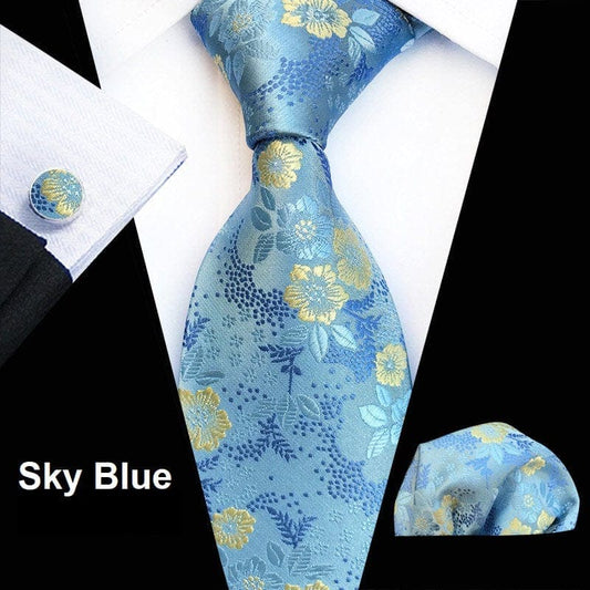 Sky Blue Floral Tie Set
