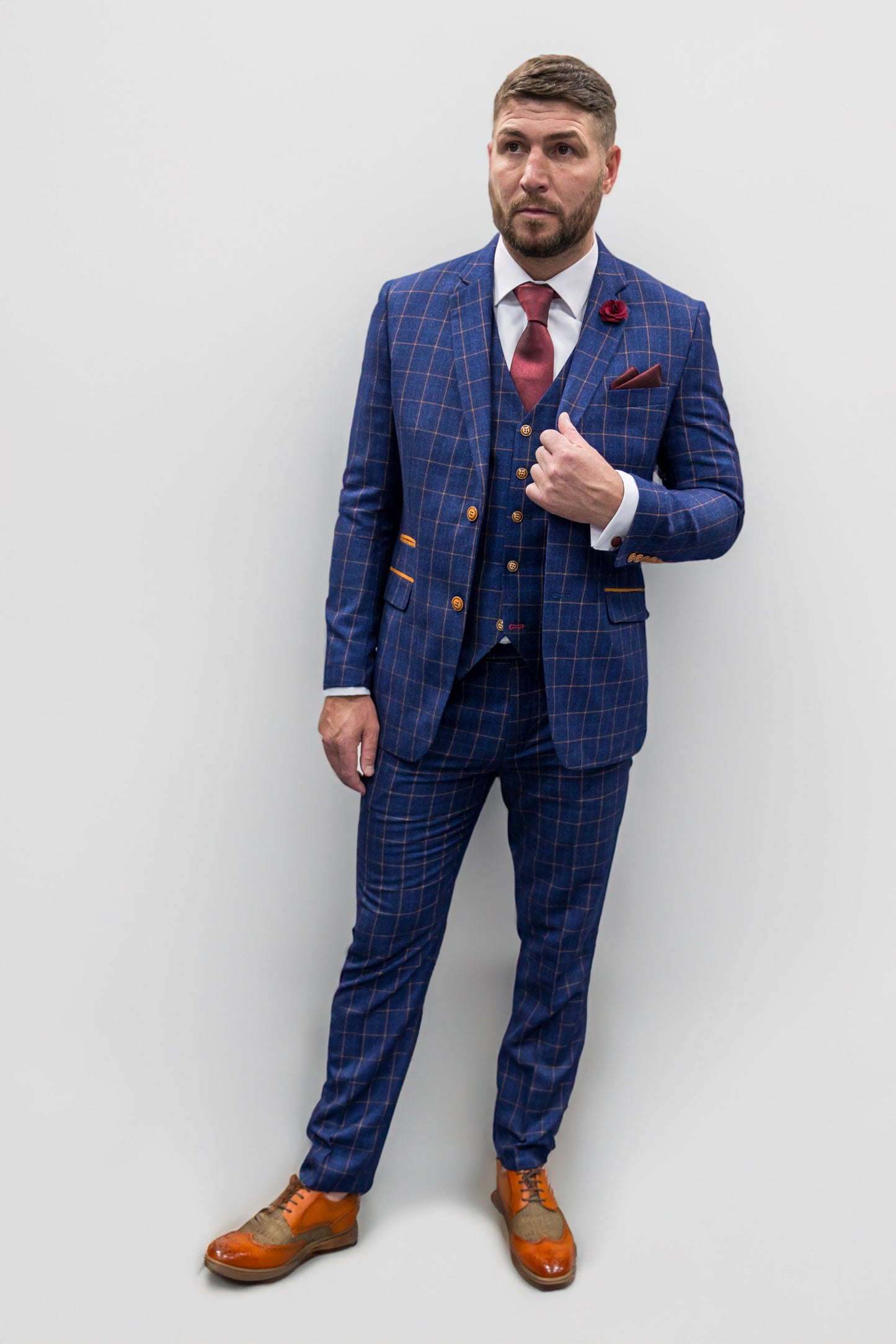 Suitbae Shelby Blue Check Three Piece Suit