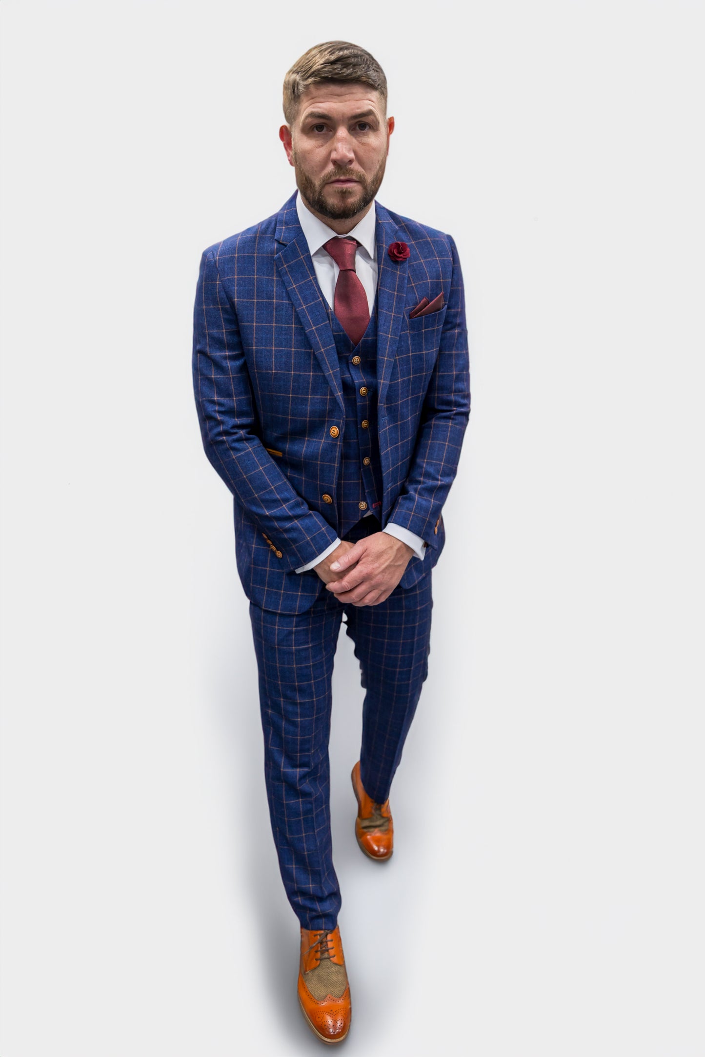 Suitbae Shelby Blue Check Three Piece Suit