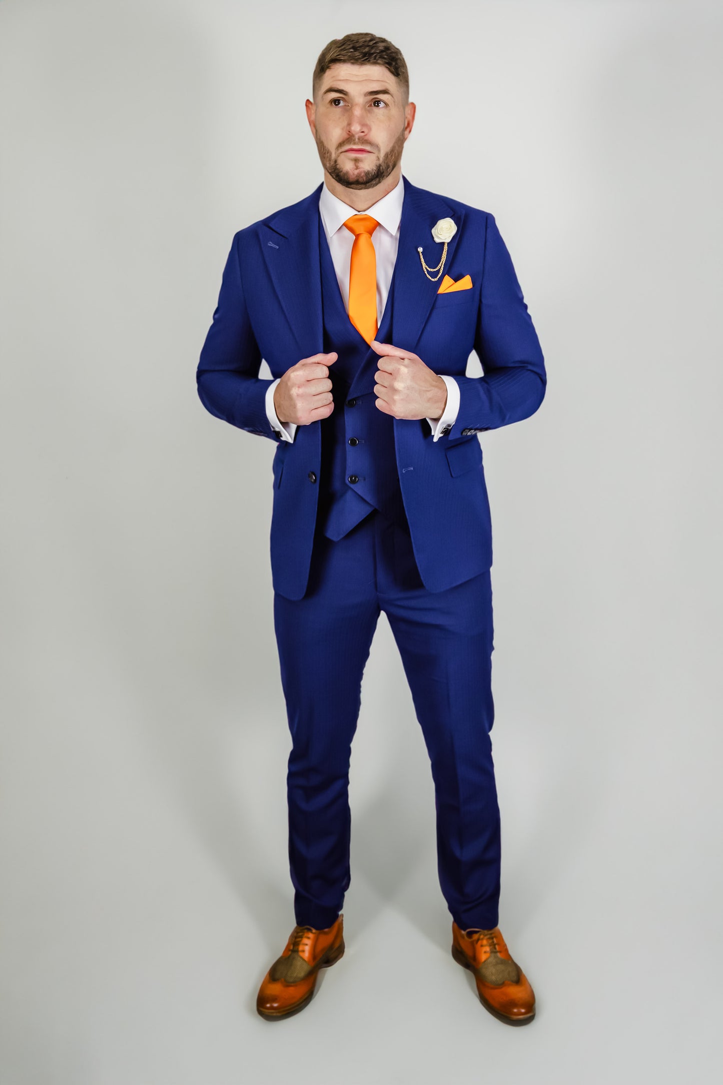 Suitbae Royal Blue Pin Three Piece Suit