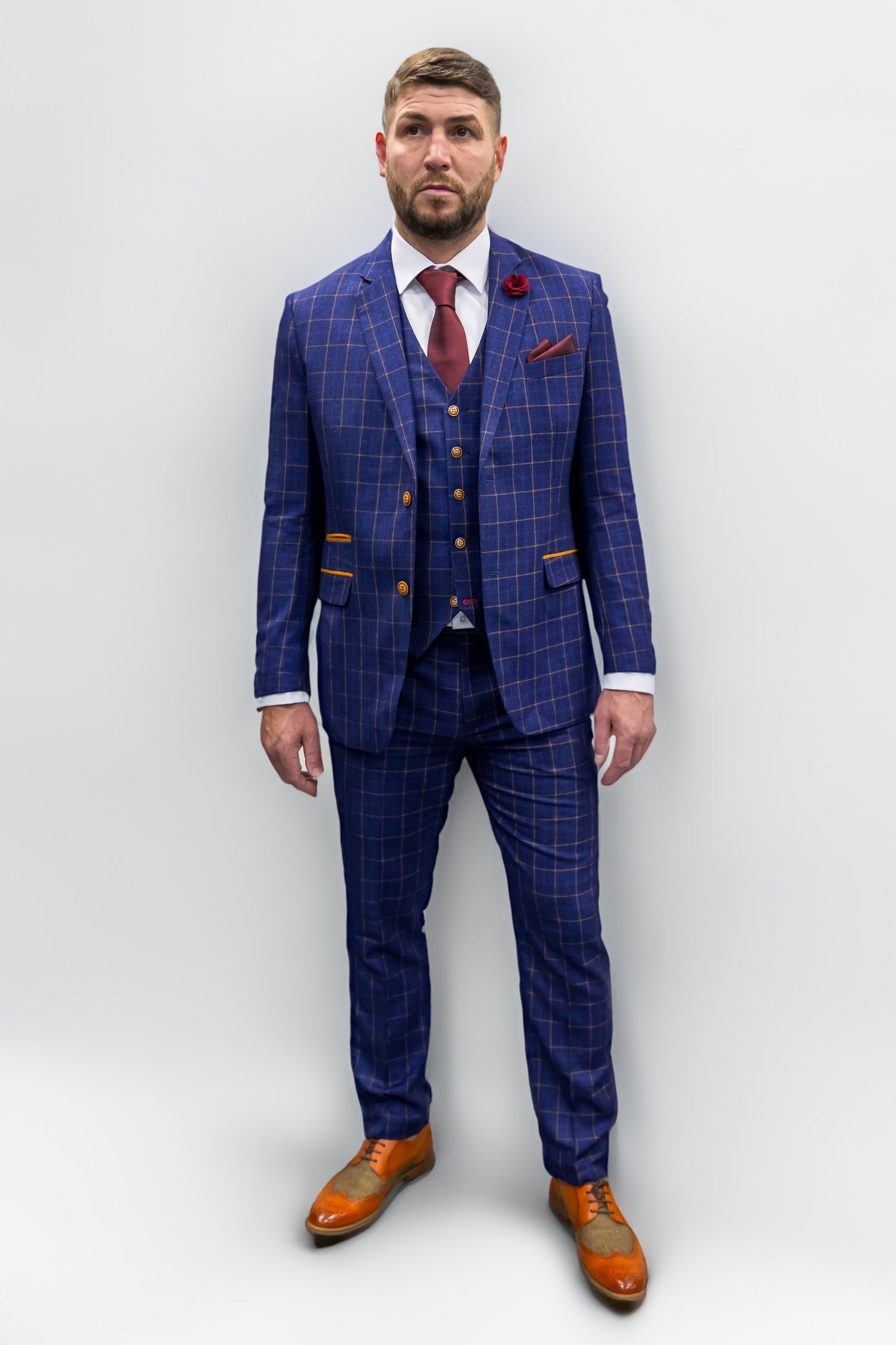 Suitbae Shelby Blue Check Three Piece Suit