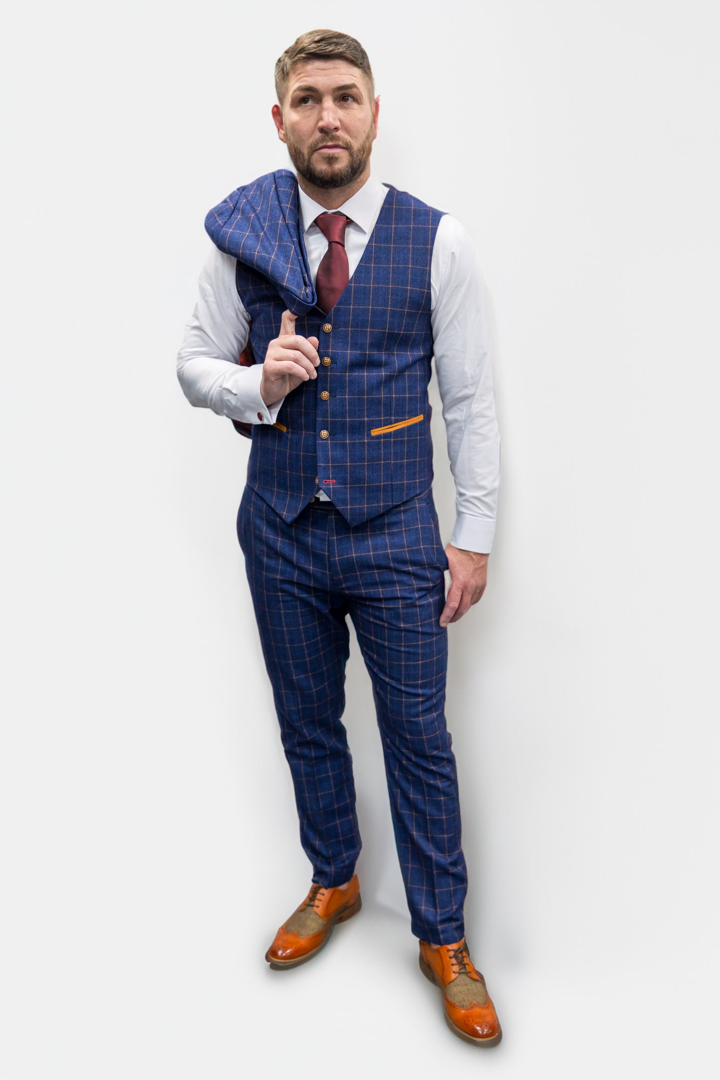 Suitbae Shelby Blue Check Three Piece Suit