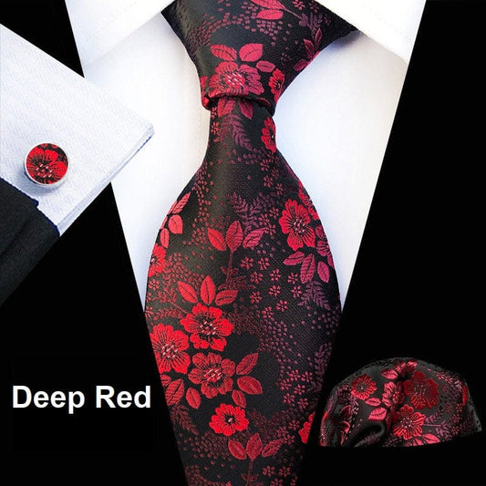 Dark Red Floral Tie Set