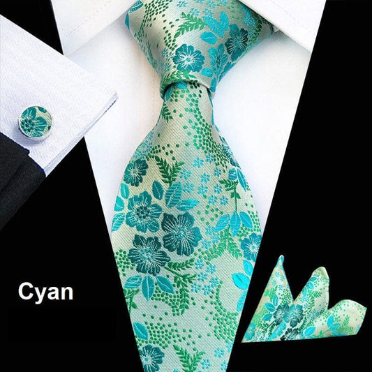 Cyan Floral Tie Set