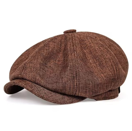 Brown Linen Flat Cap