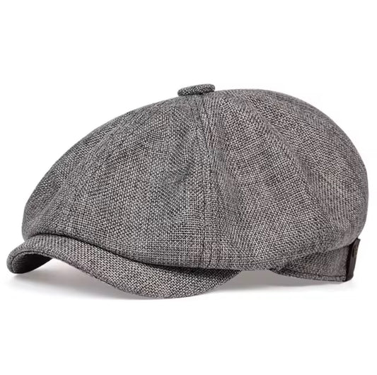 Grey Linen Flat Cap