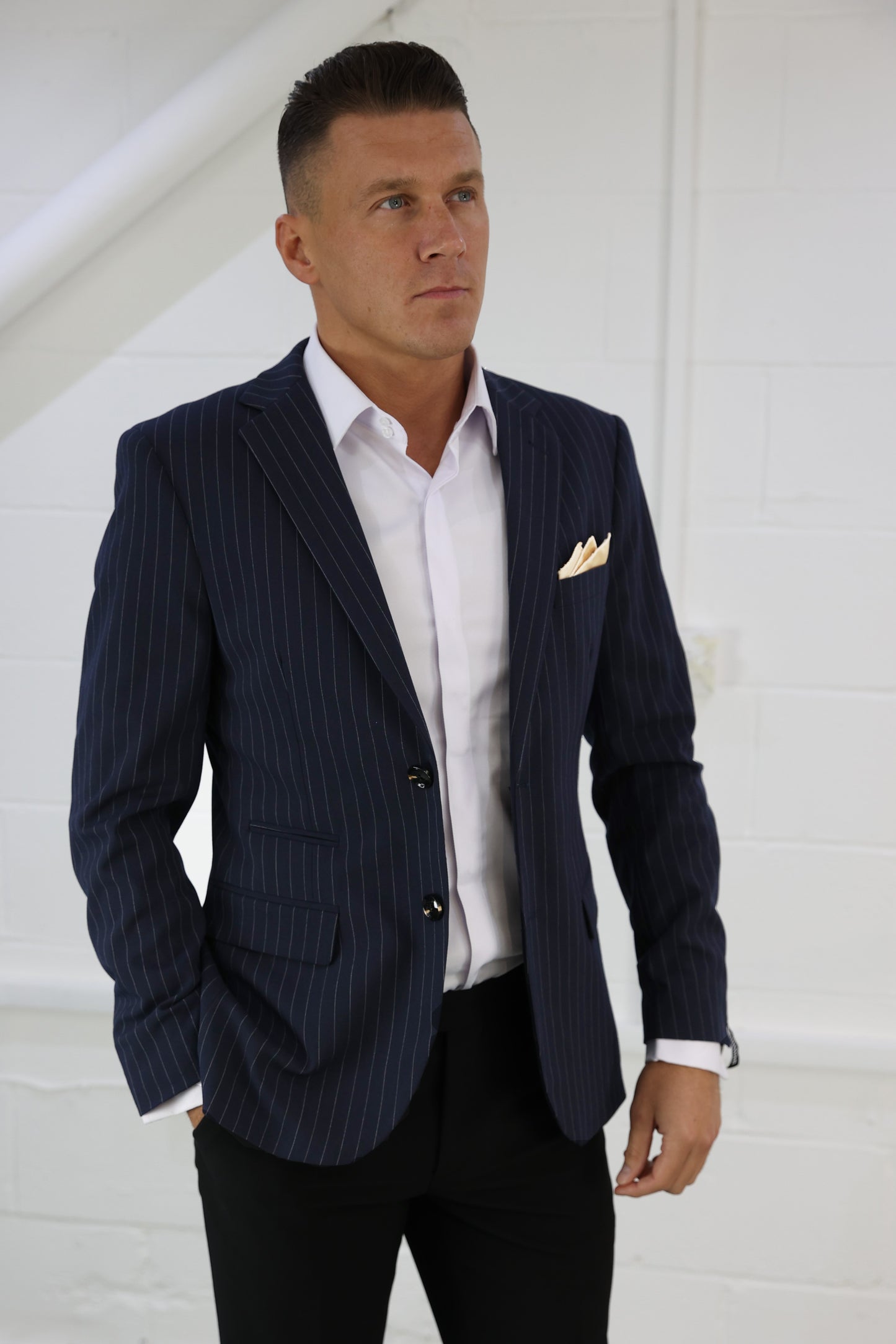 Navy Pinstripe Blazer