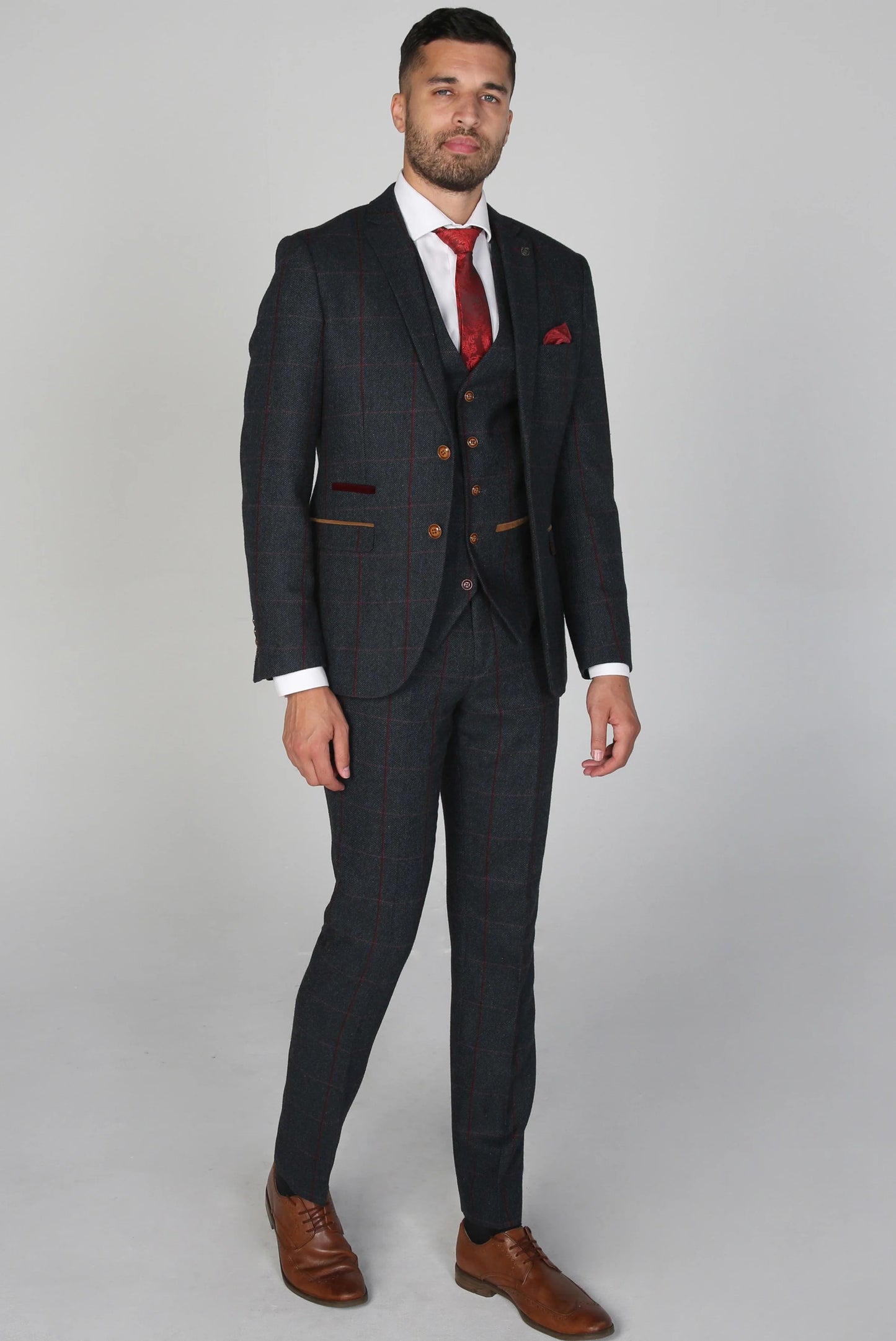 Paul Andrew Madrid Charcoal Check Three Piece Suit