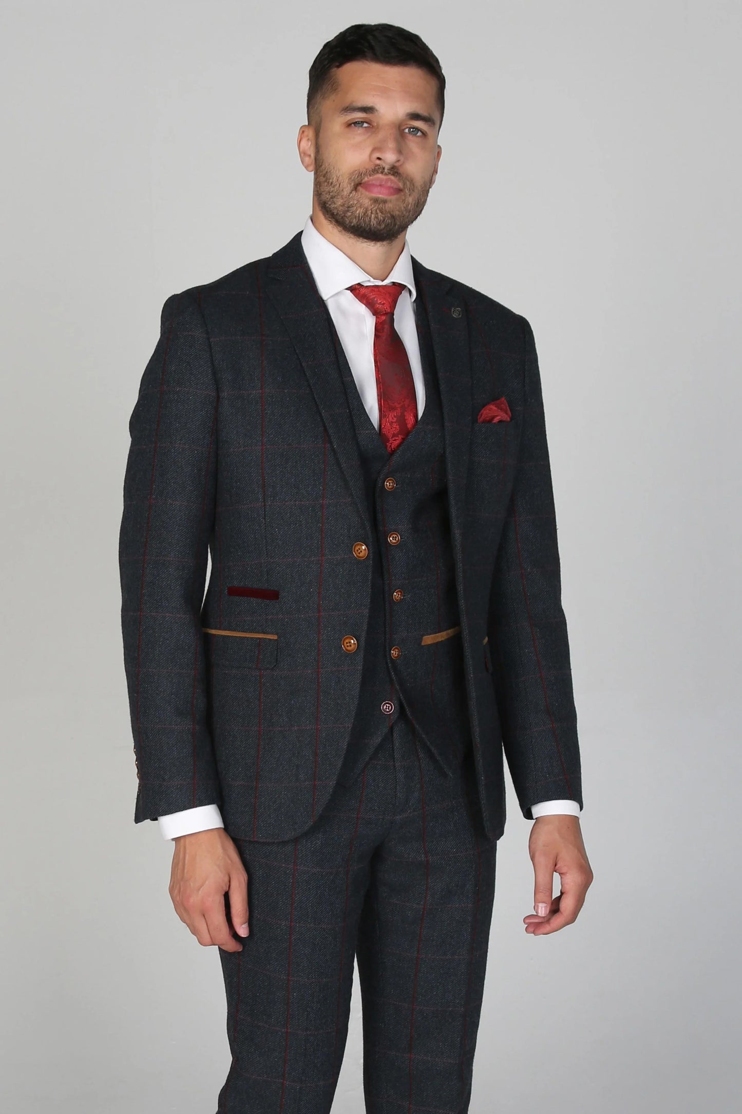 Paul Andrew Madrid Charcoal Check Three Piece Suit