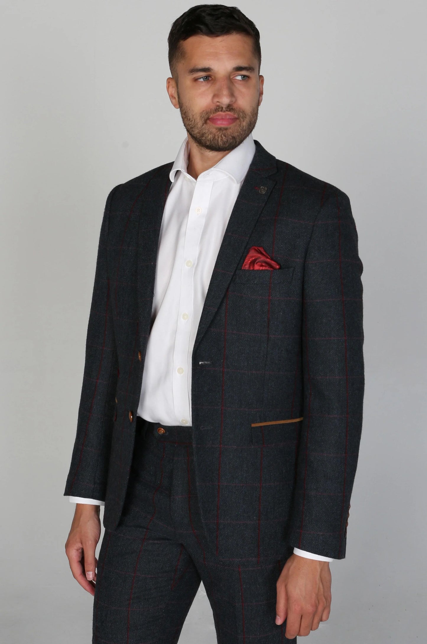 Paul Andrew Madrid Charcoal Check Three Piece Suit