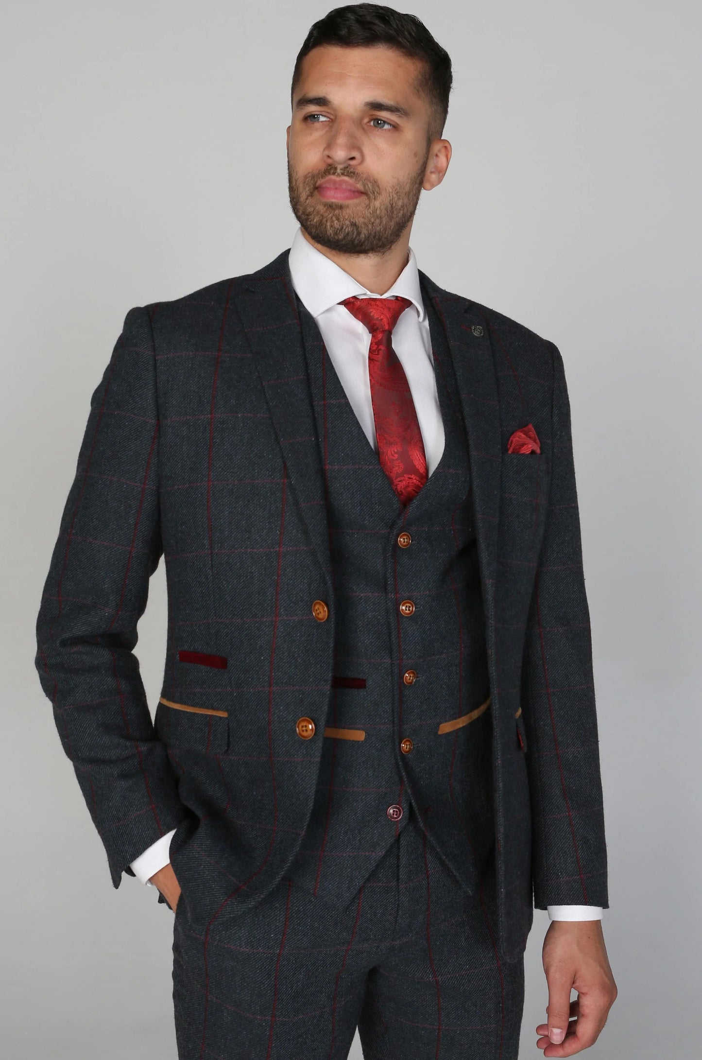 Paul Andrew Madrid Charcoal Check Three Piece Suit