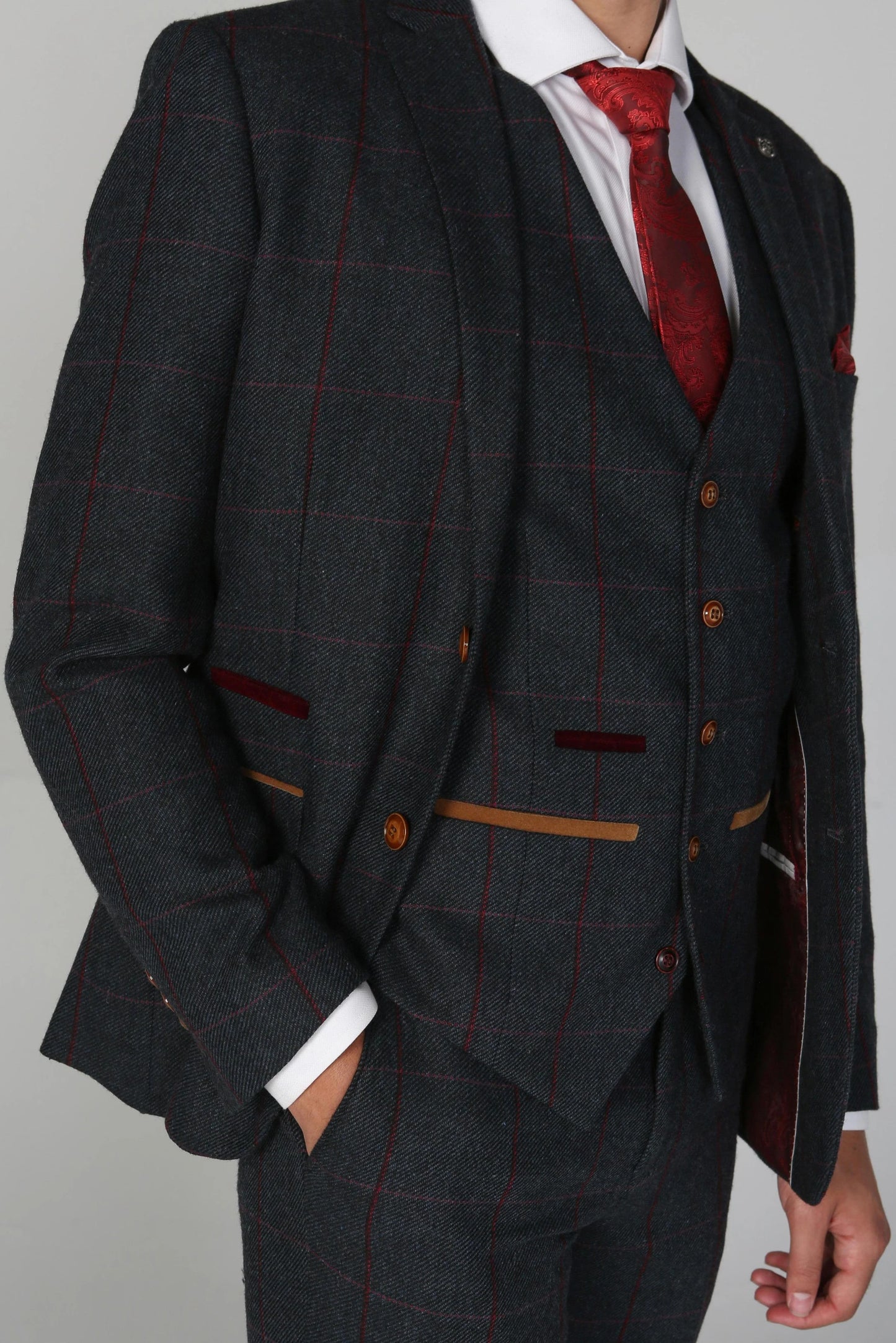 Paul Andrew Madrid Charcoal Check Three Piece Suit