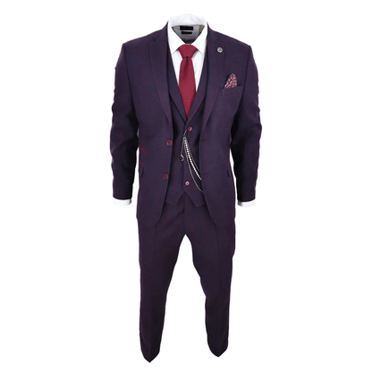 Knighthood Purple Check Tweed Three Piece Suit
