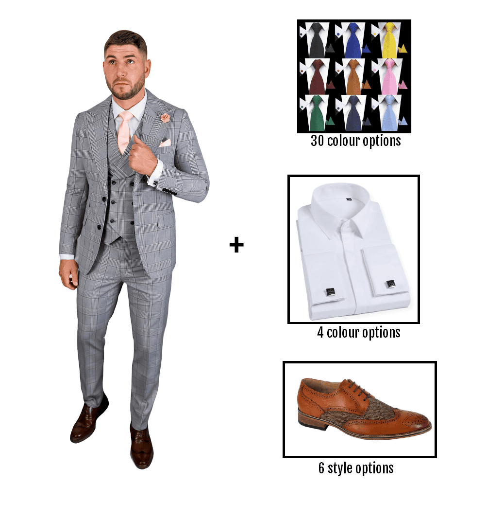 Suitbae Grey Check Wool Wedding Package 📦 (minimum 3 people)