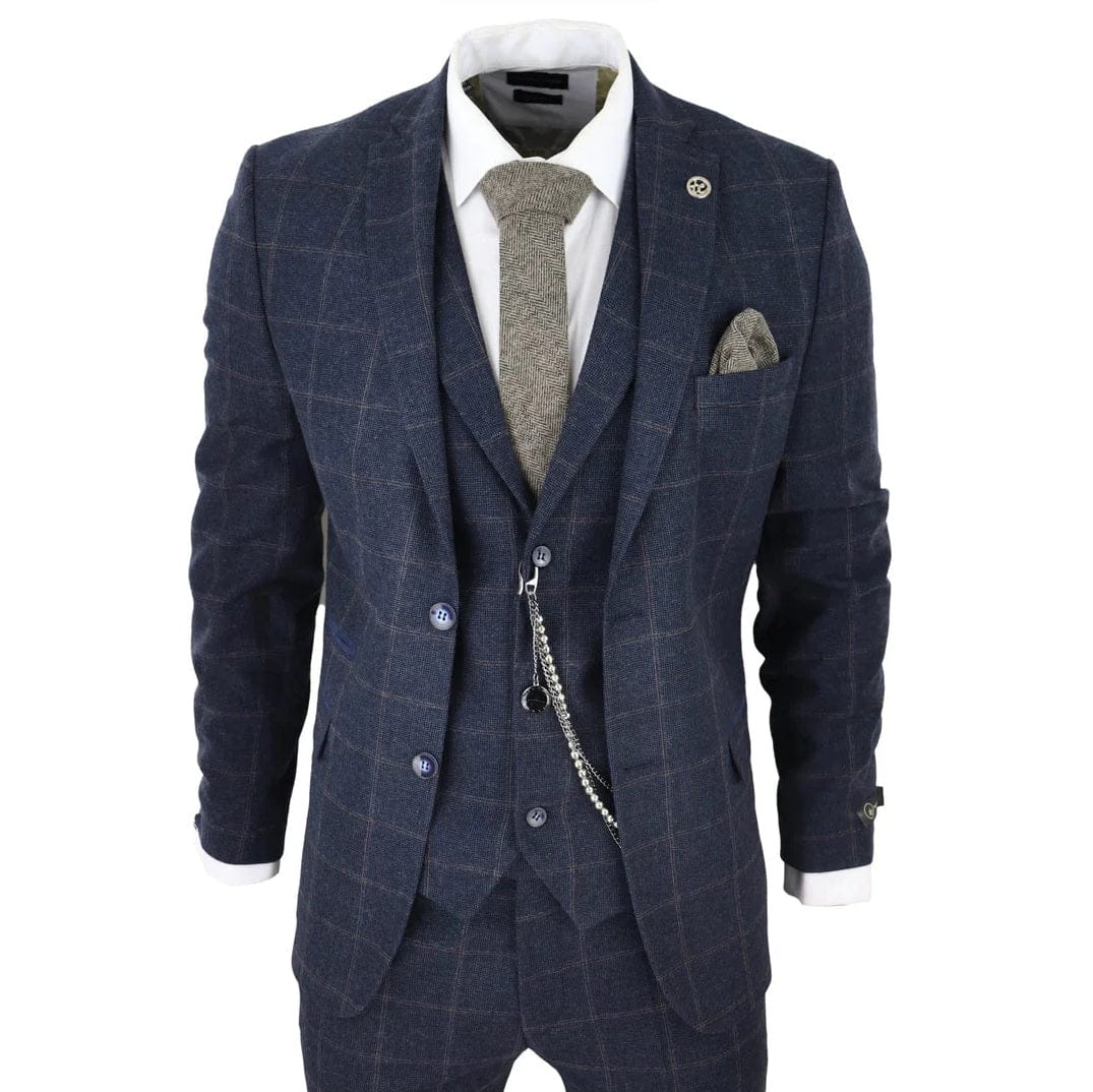 Knighthood Blue Check Tweed Three Piece Suit