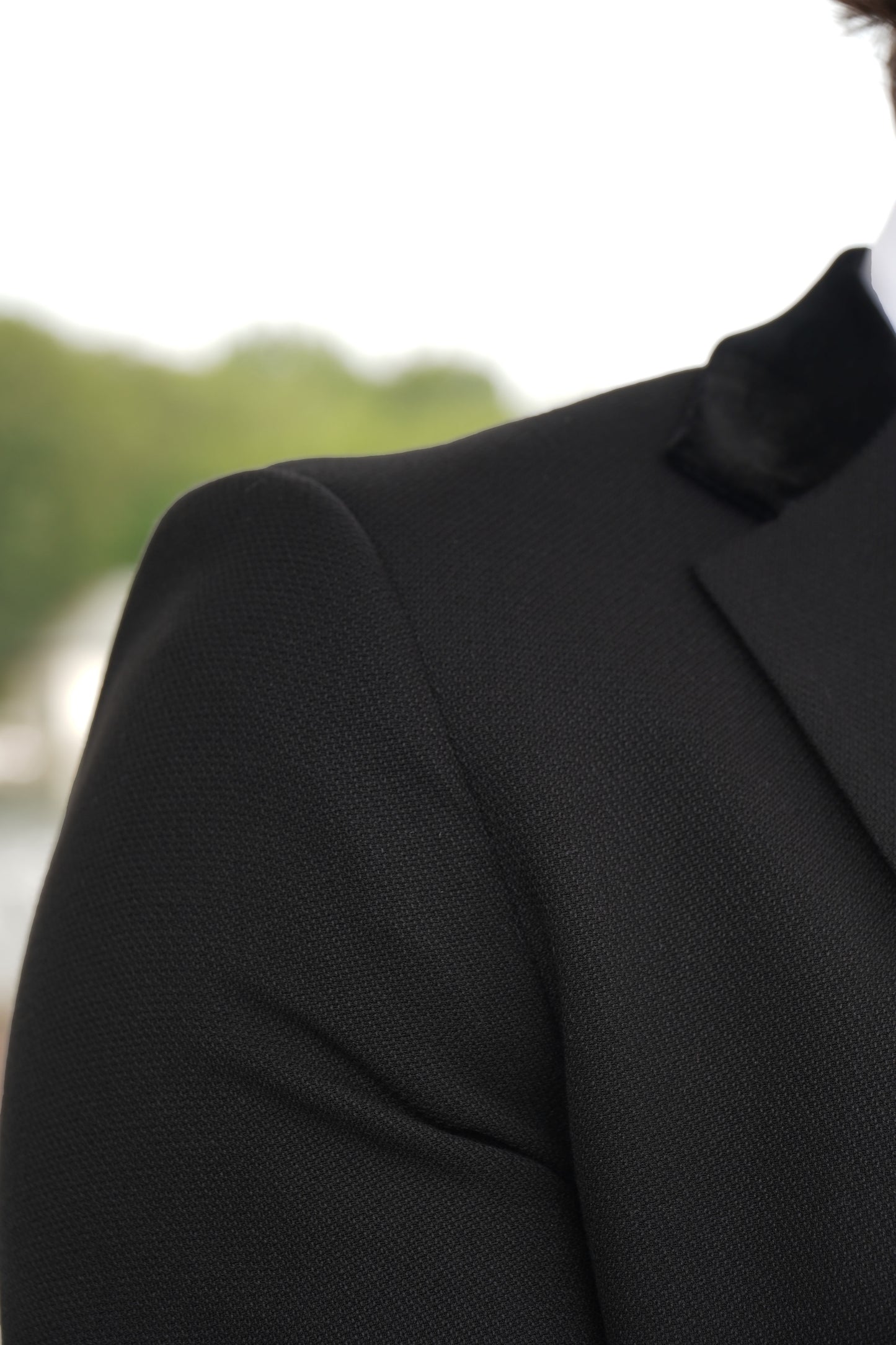 Majid Black Textured Three Piece Suit