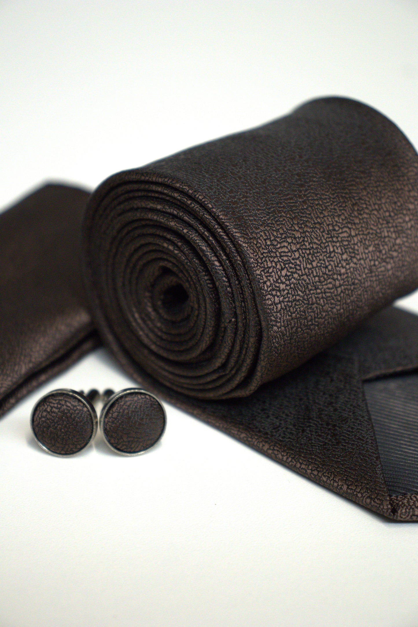 Chocolate Coffee Brown Textured Tie Set