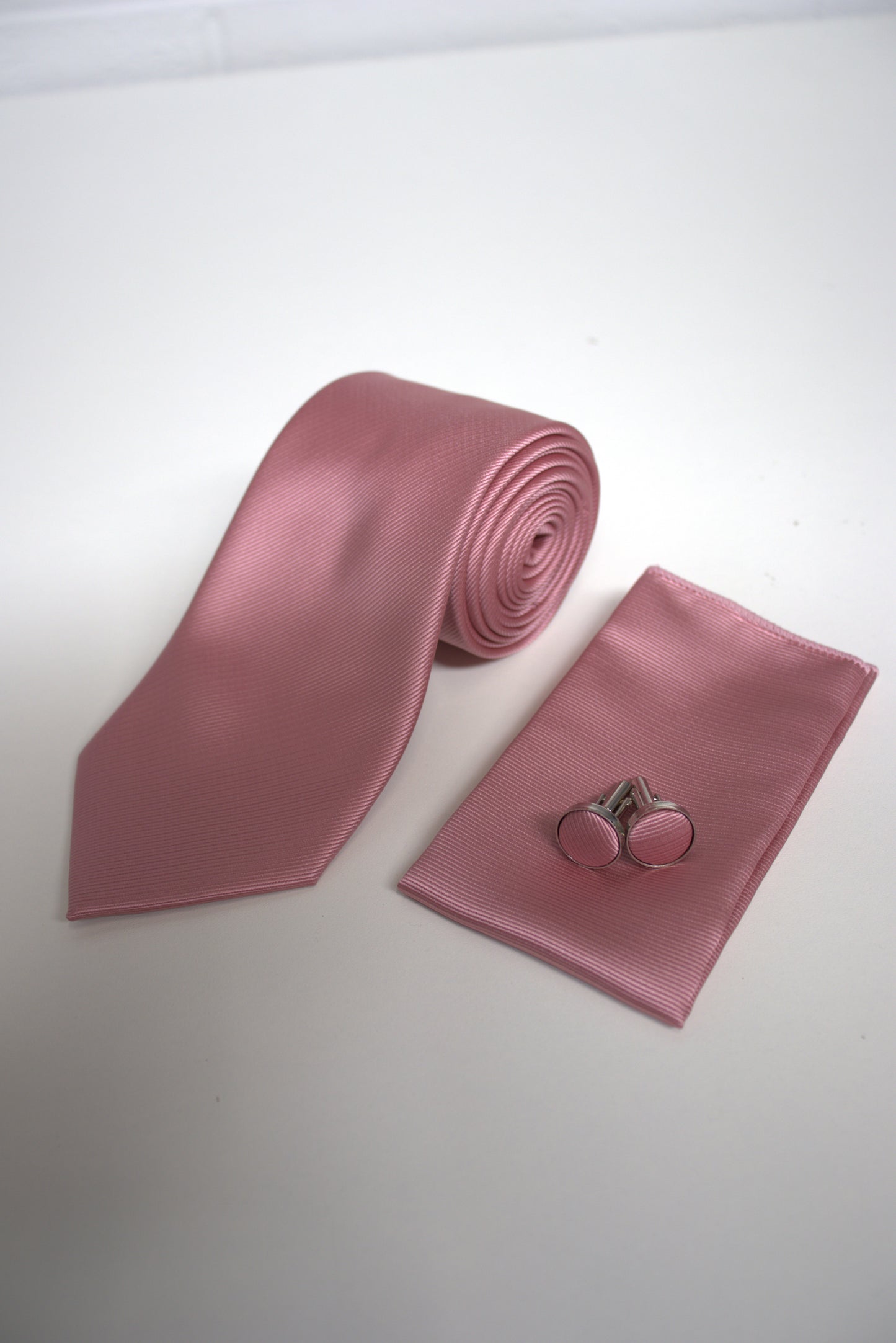 Dusty Mauve Pink tie set with matching pocket square and cufflinks, men’s accessories for weddings, proms and the races