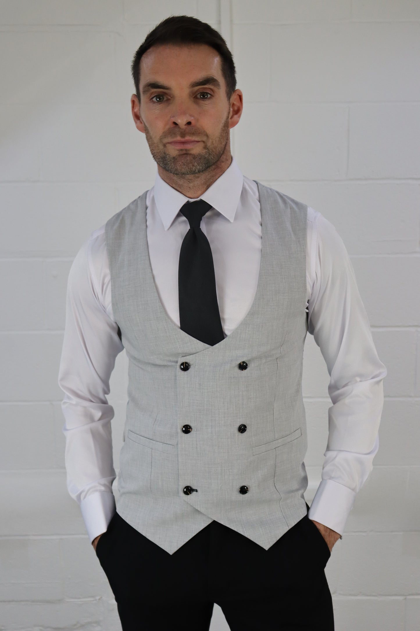 DIABLO BLACK CONTRAST LIGHT GREY THREE PIECE SUIT