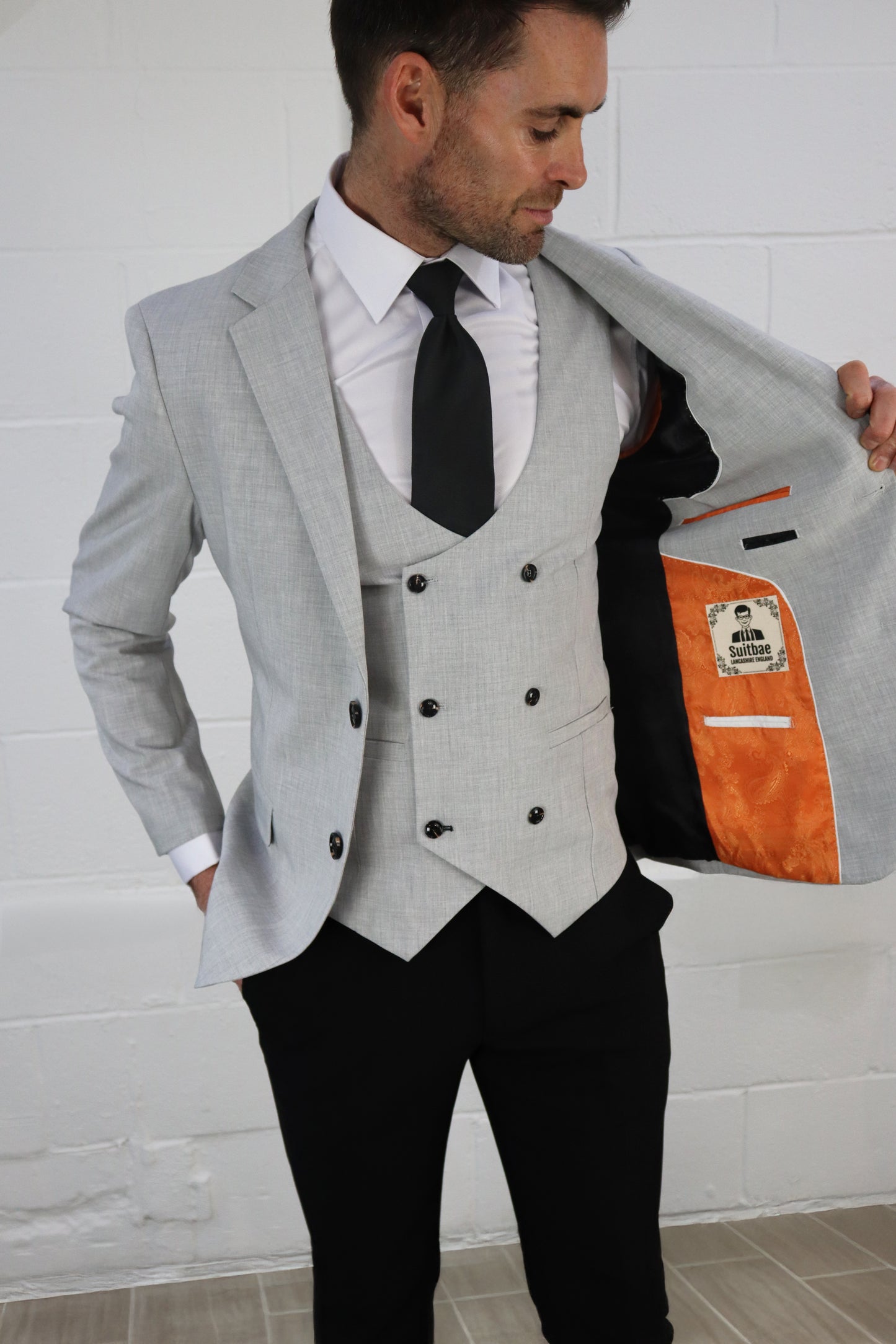 HARRY LIGHT GREY CONTRAST BLACK THREE PIECE