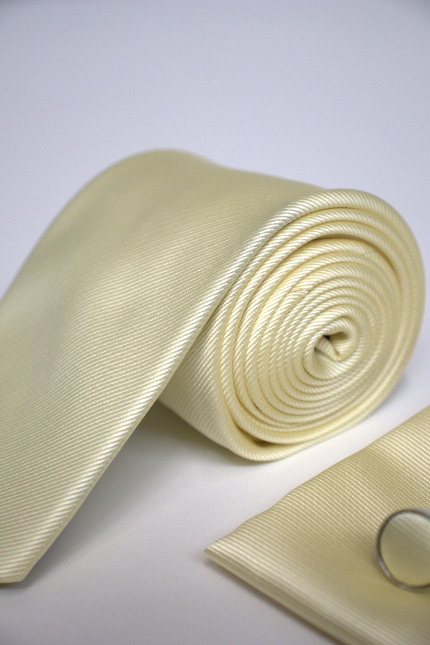 Pale Lemon Yellow Satin Tie Set