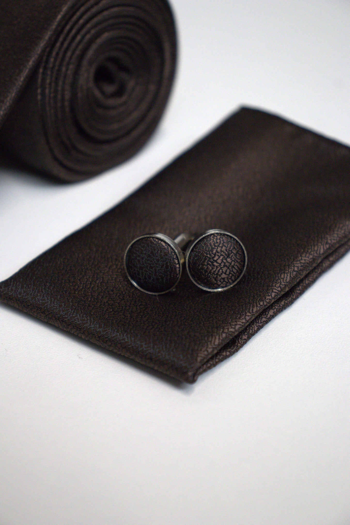 Chocolate Coffee Brown Textured Tie Set