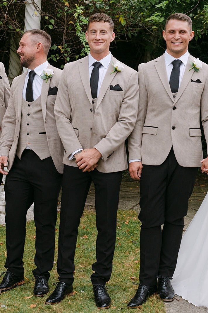 Charles Beige Contrast Three Piece Suit