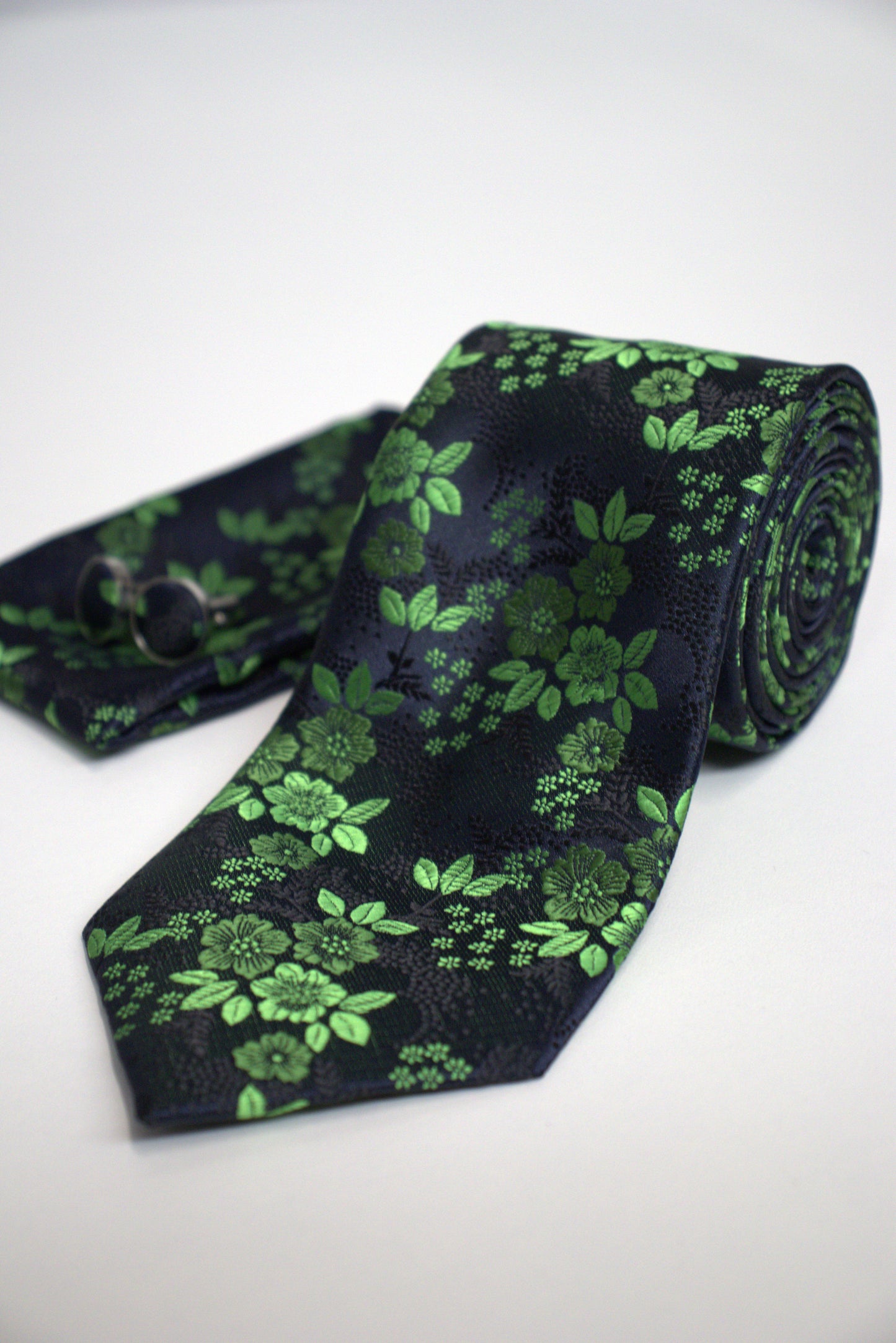 Navy & Vivid Green Floral Tie Set