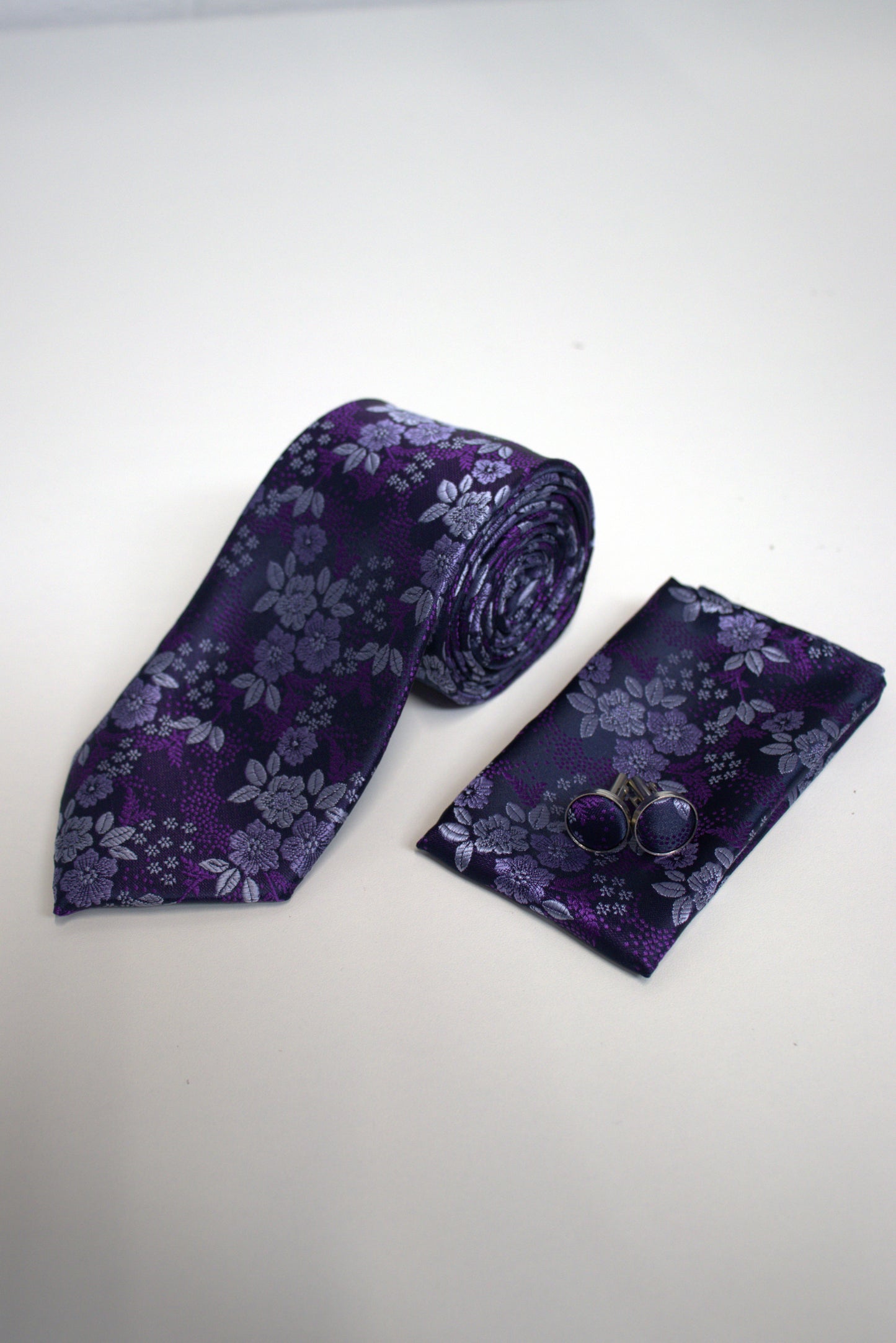 Vivid Purple Floral Tie Set