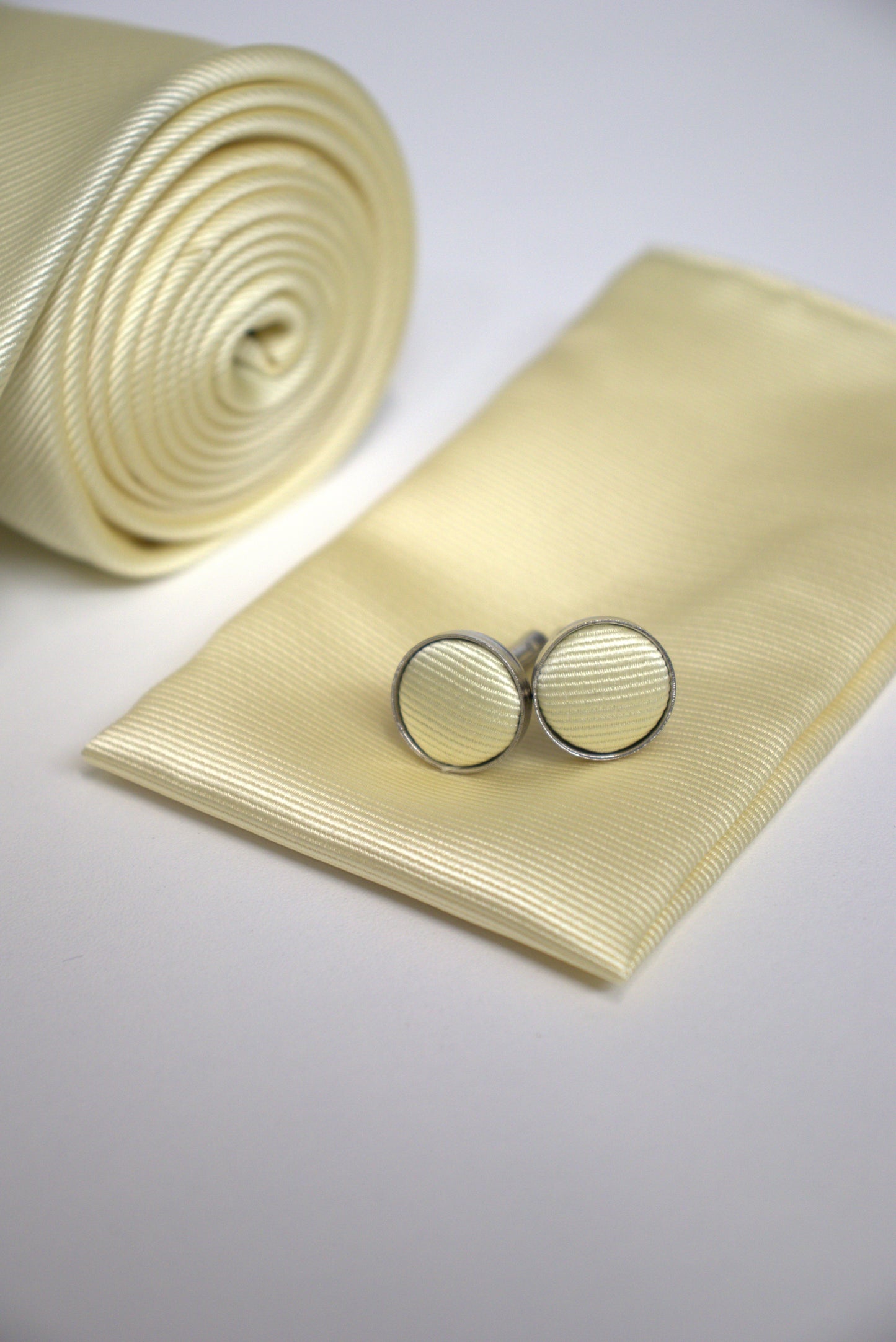 Pale Lemon Yellow Satin Tie Set