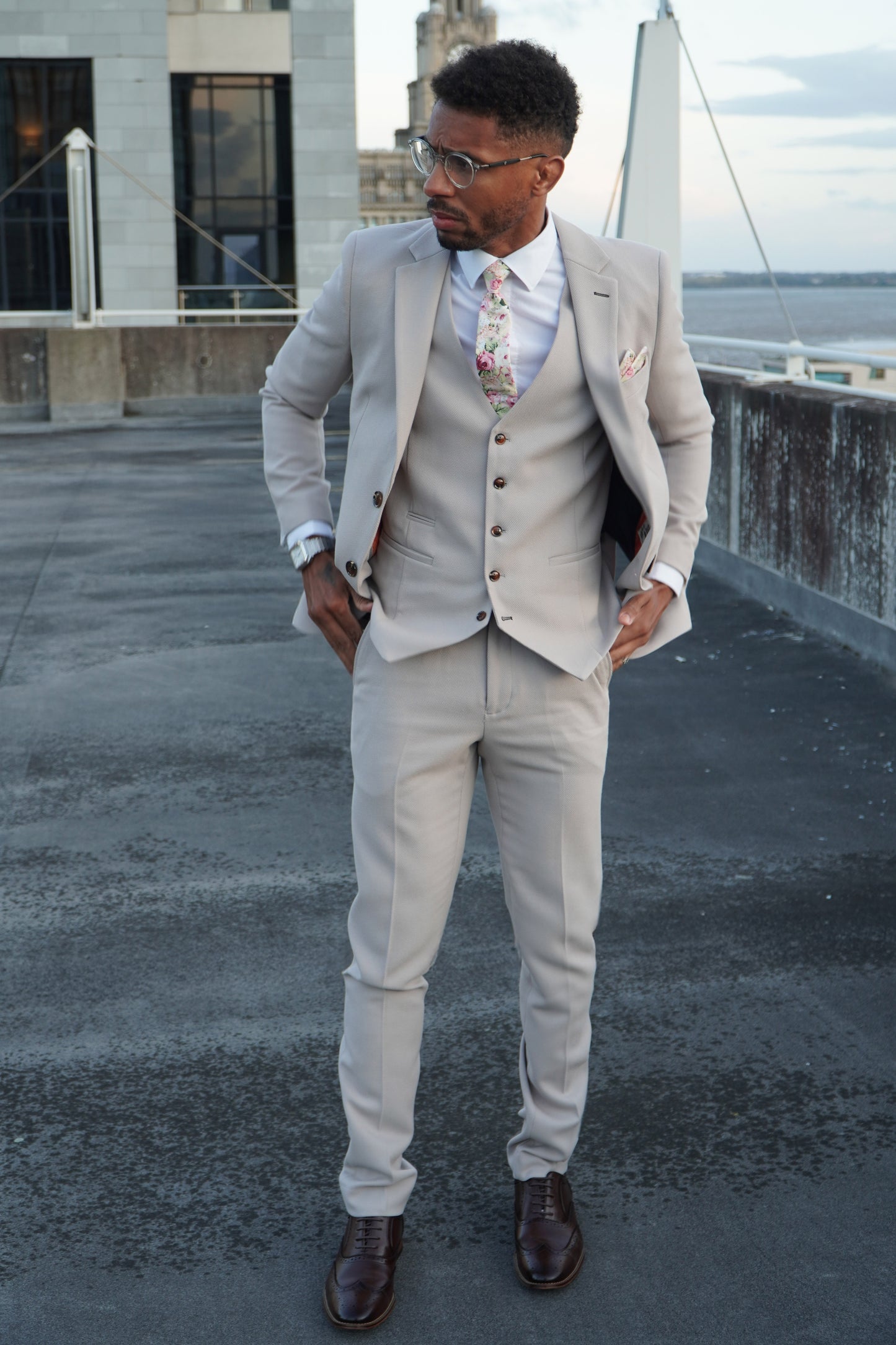 Escobar Stone Textured Three Piece Suit