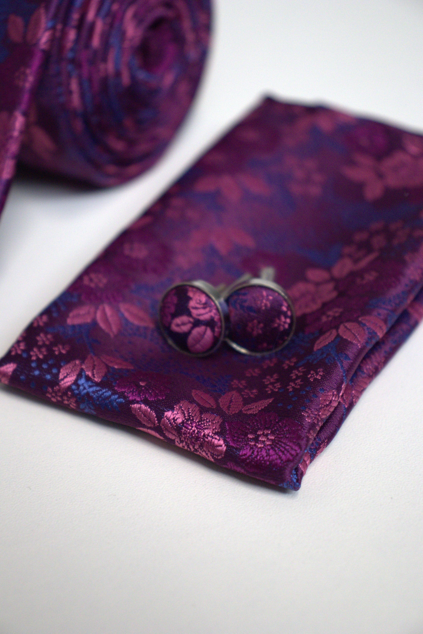 Vivid Violet Purple, Pink & Blue Floral Tie Set