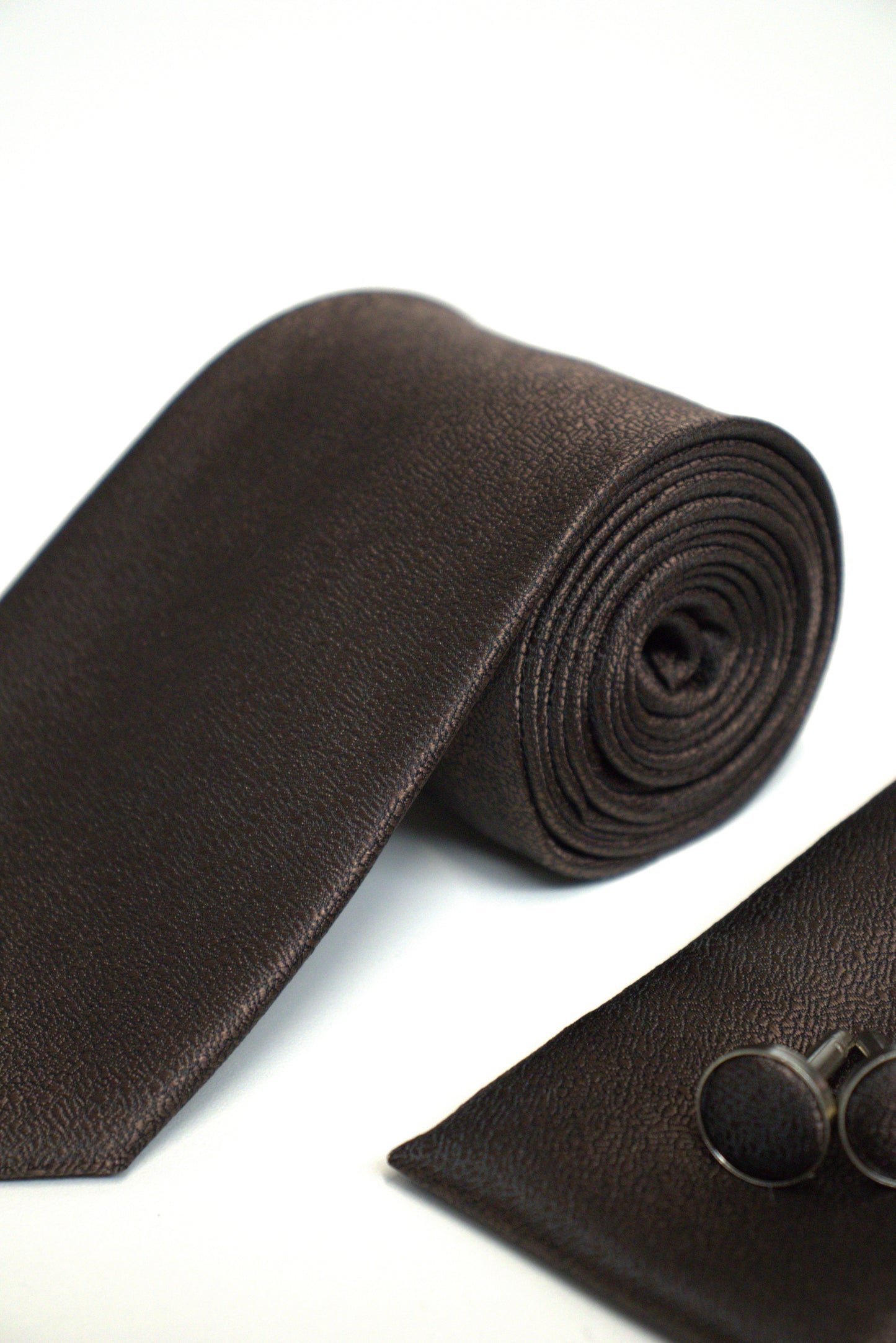 Chocolate Coffee Brown Textured Tie Set