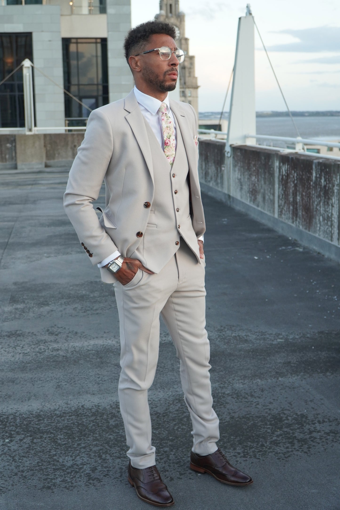 Escobar Stone Textured Three Piece Suit