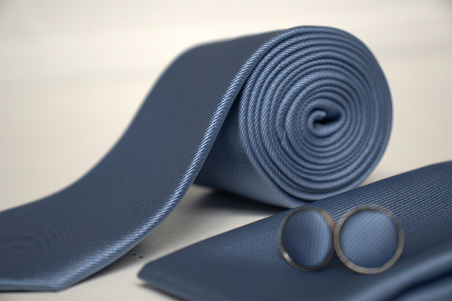 Dusty Steel / Slate Blue Satin Tie Set