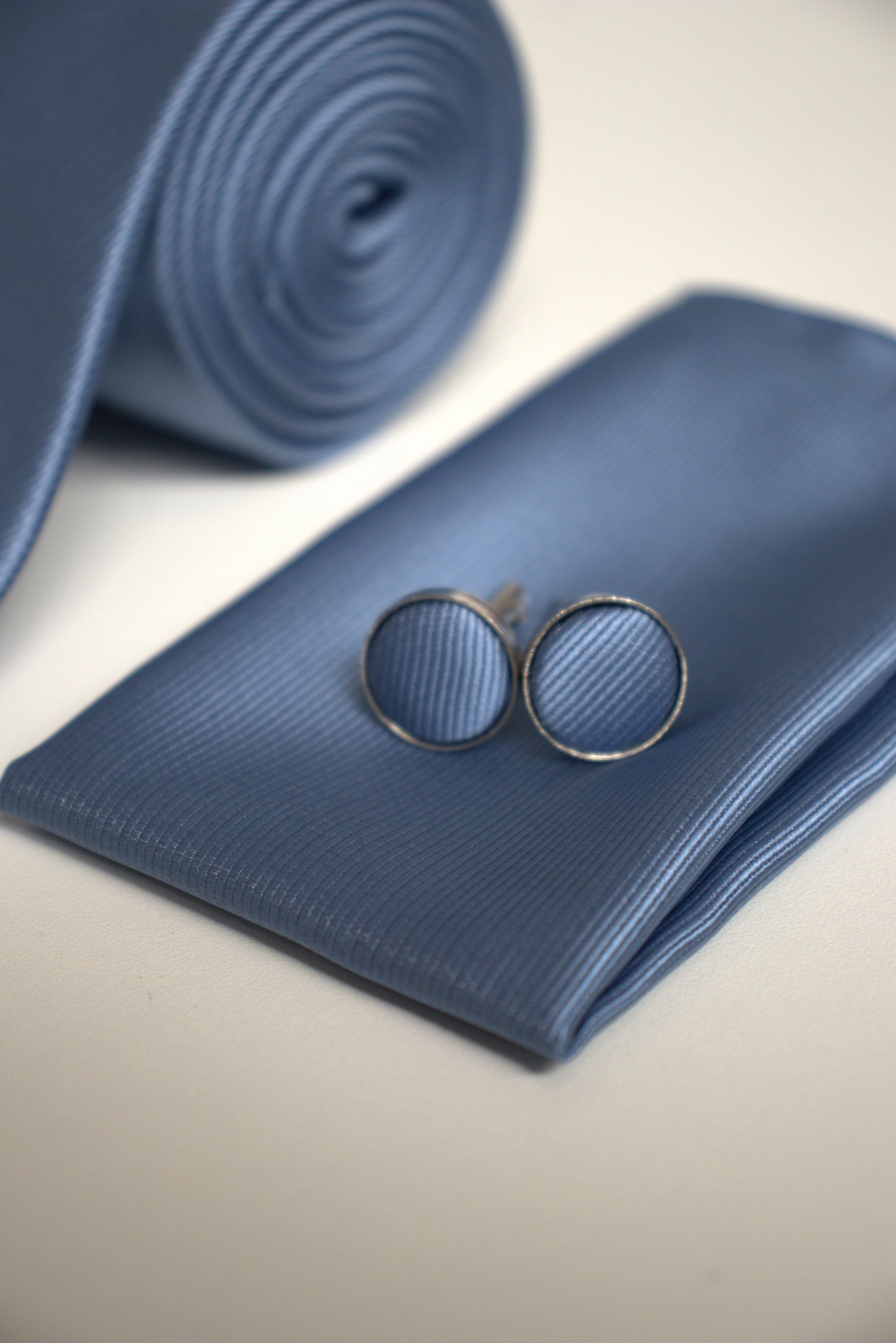 Dusty Steel / Slate Blue Satin Tie Set