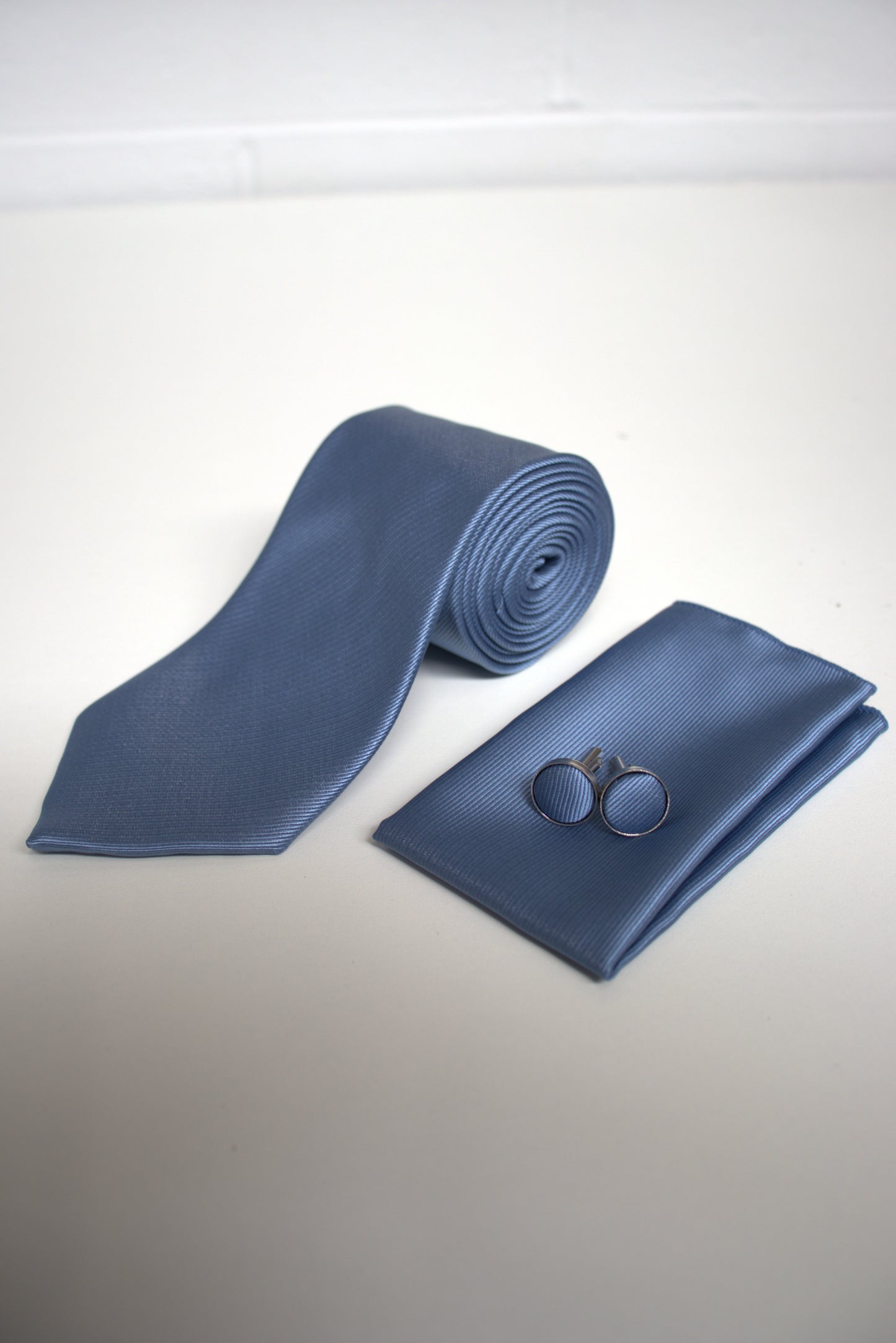 Dusty Steel / Slate Blue Satin Tie Set