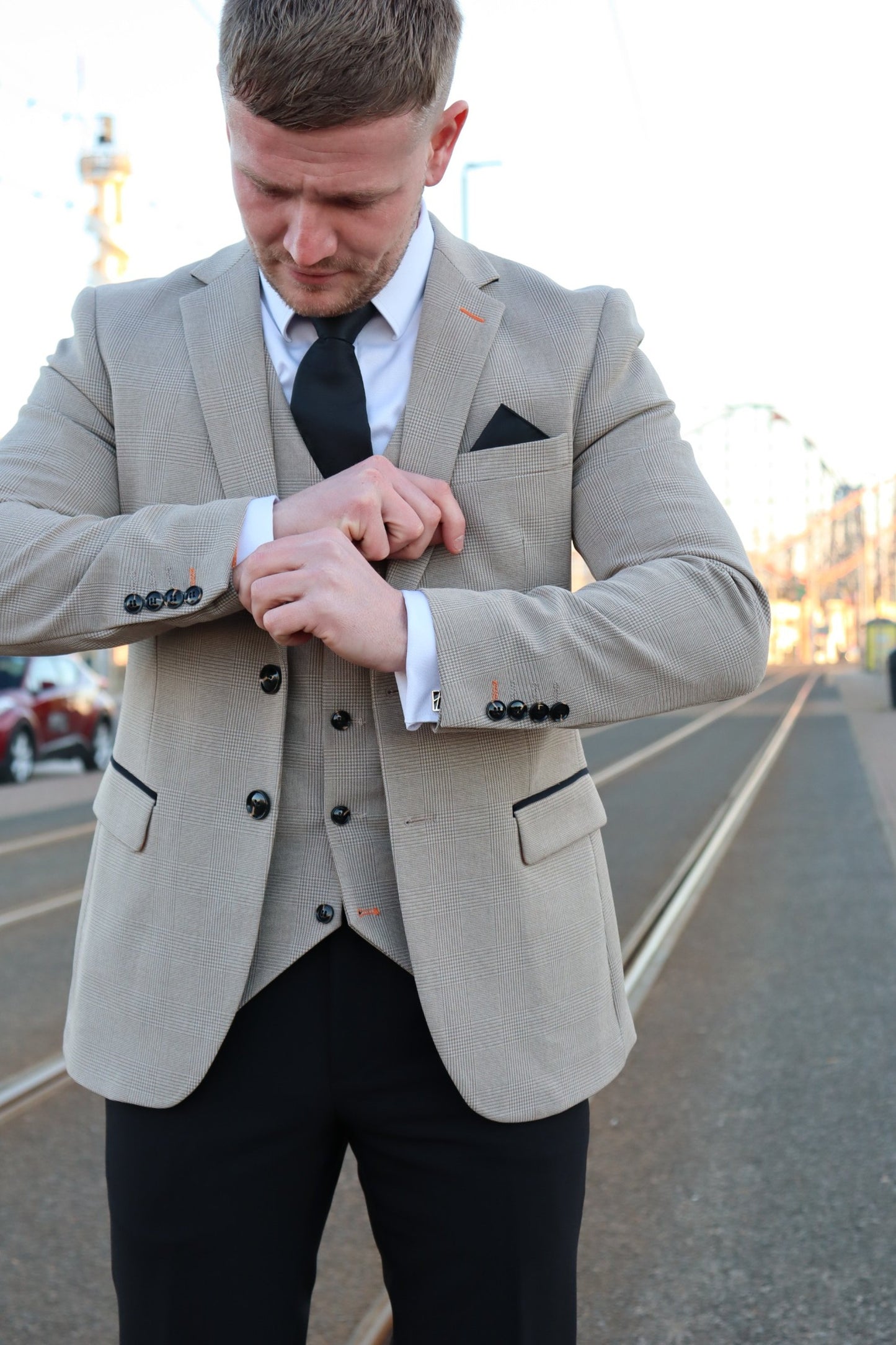 CHARLES BEIGE CONTRAST BLACK TROUSER