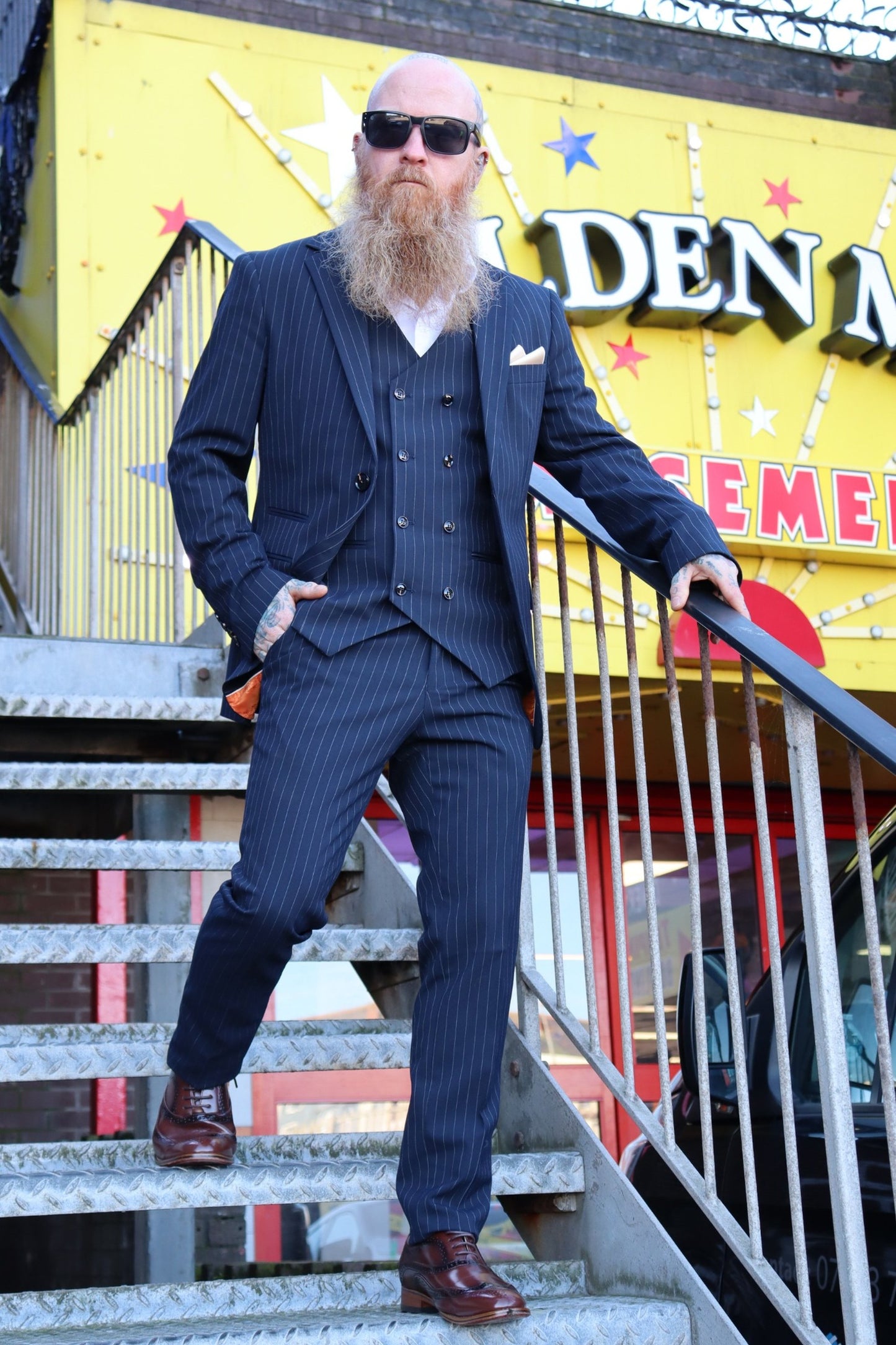 NAVY PINSTRIPE THREE PIECE