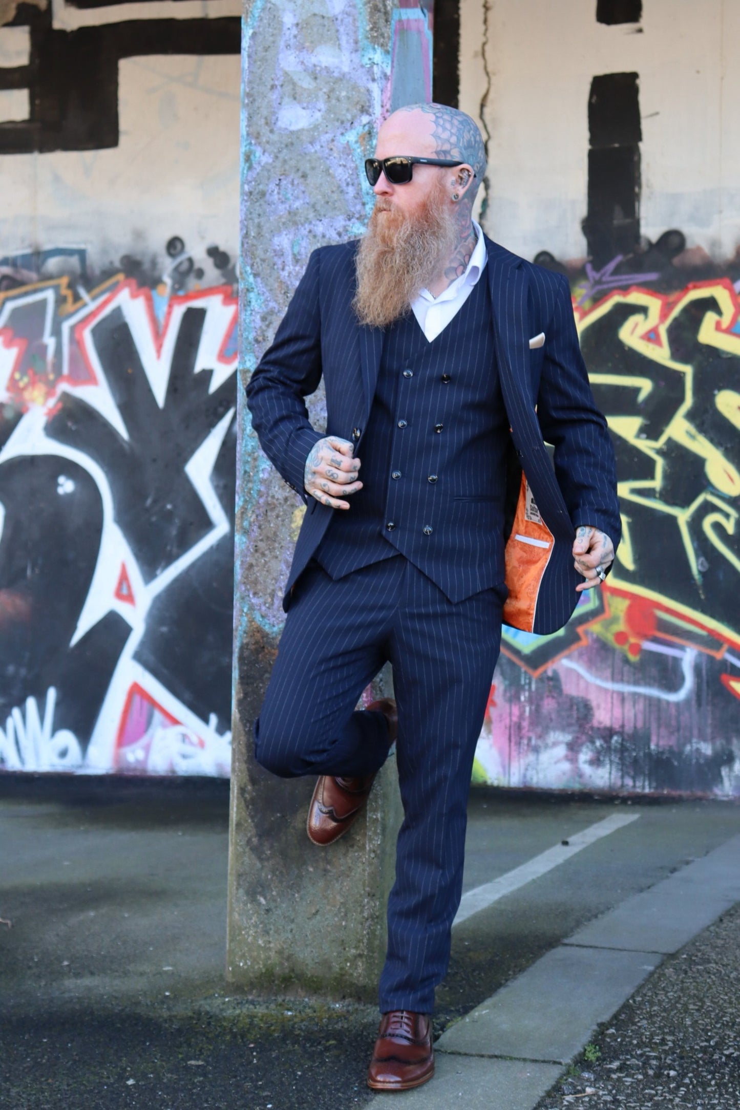 NAVY PINSTRIPE THREE PIECE