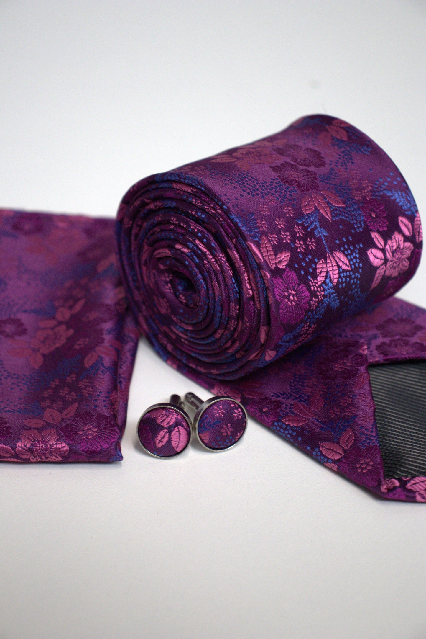 Vivid Violet Purple, Pink & Blue Floral Tie Set