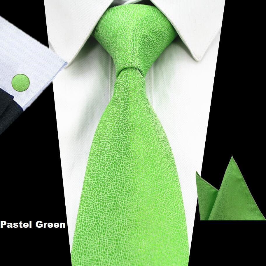 Solid Silk Tie Pocket Square Handkerchief Cufflink Set Necktie Hankie Wedding