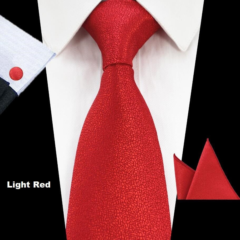 Solid Silk Tie Pocket Square Handkerchief Cufflink Set Necktie Hankie Wedding