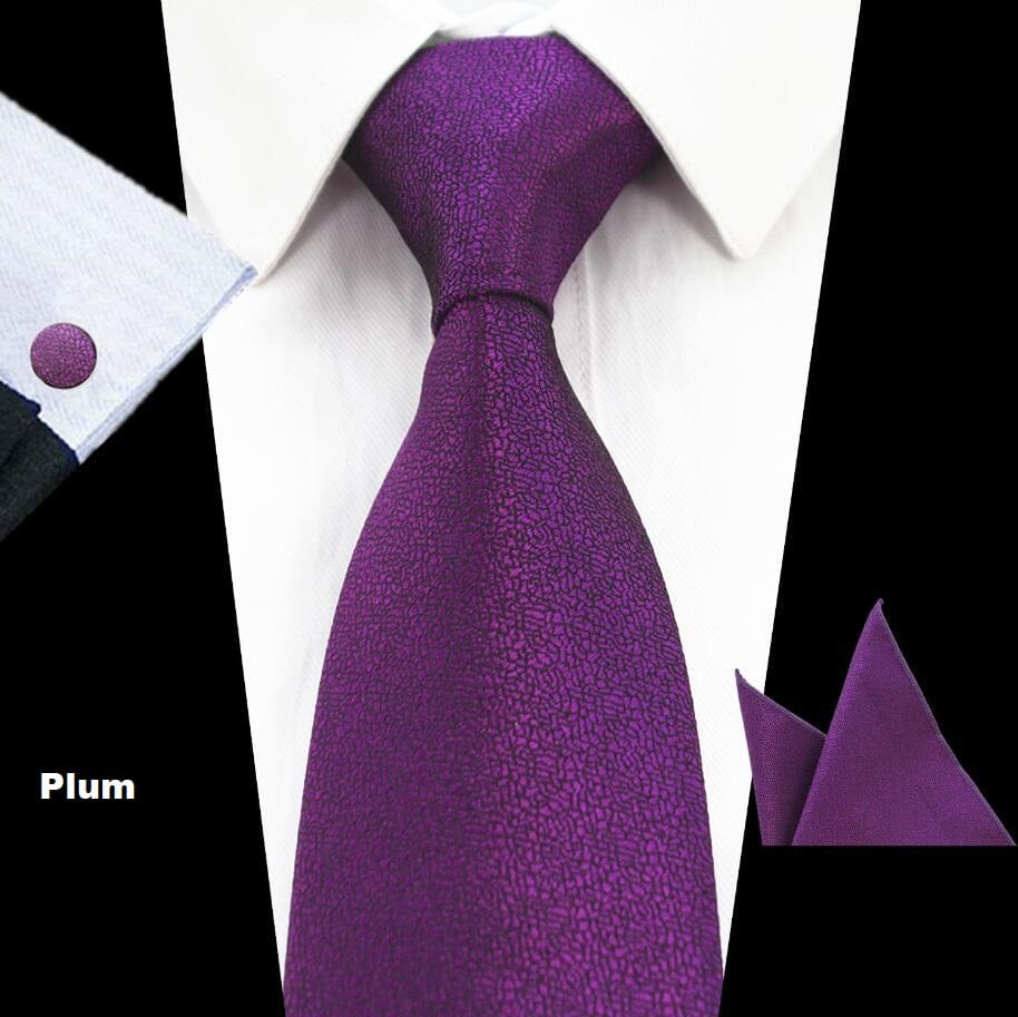 Solid Silk Tie Pocket Square Handkerchief Cufflink Set Necktie Hankie Wedding