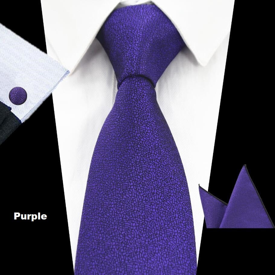Solid Silk Tie Pocket Square Handkerchief Cufflink Set Necktie Hankie Wedding