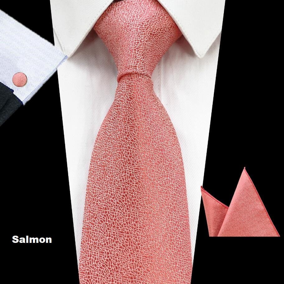 Solid Silk Tie Pocket Square Handkerchief Cufflink Set Necktie Hankie Wedding