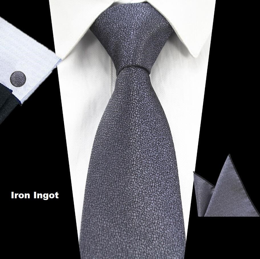 Solid Silk Tie Pocket Square Handkerchief Cufflink Set Necktie Hankie Wedding
