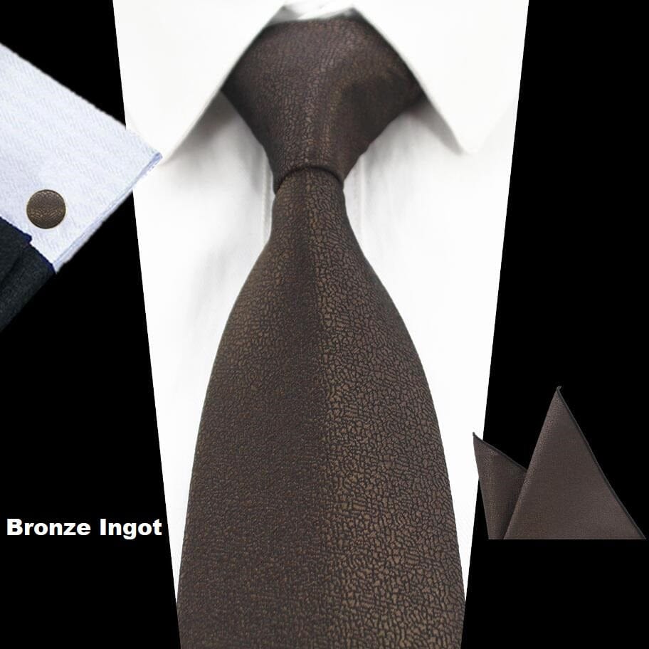 Solid Silk Tie Pocket Square Handkerchief Cufflink Set Necktie Hankie Wedding