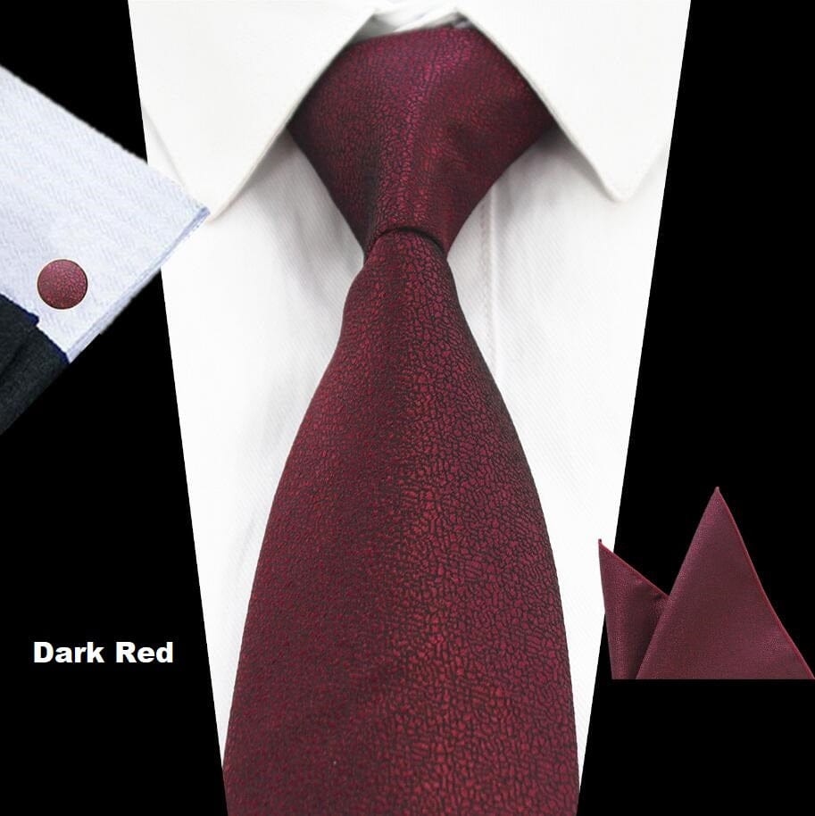 Solid Silk Tie Pocket Square Handkerchief Cufflink Set Necktie Hankie Wedding